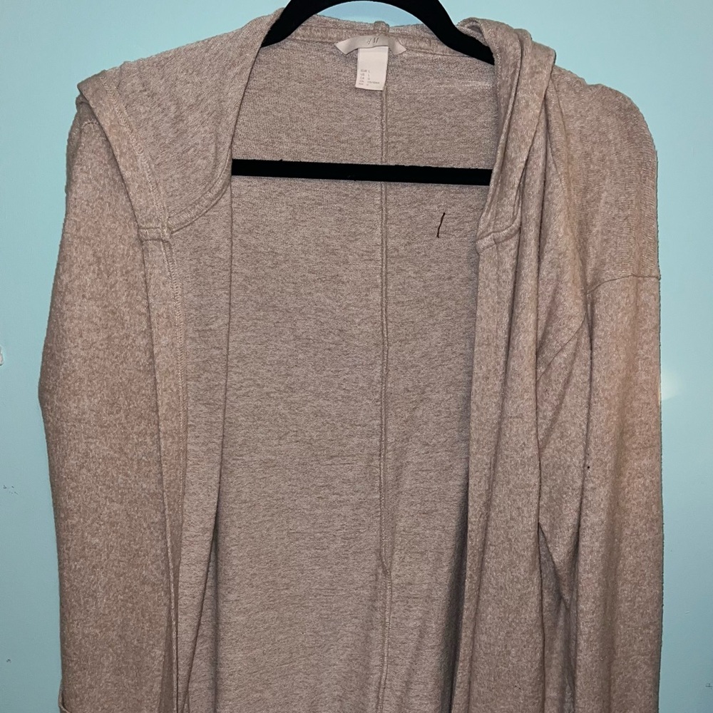 H&M cardigan with hood and pockets, beige , size L